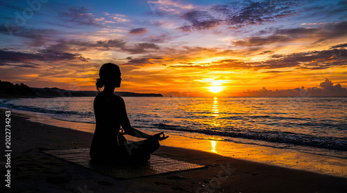 Global wellbeing day person meditating