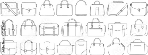 Tableau sur toile Collection of Handbag and Satchel Line Drawings vector