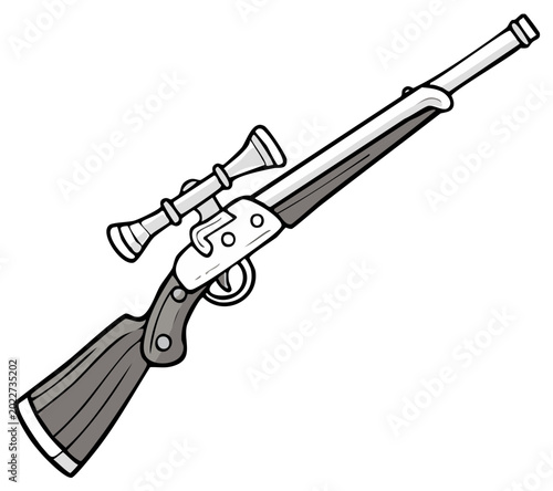 Vintage hunting rifle with a telescopic scope in a simple cartoon illustration style
