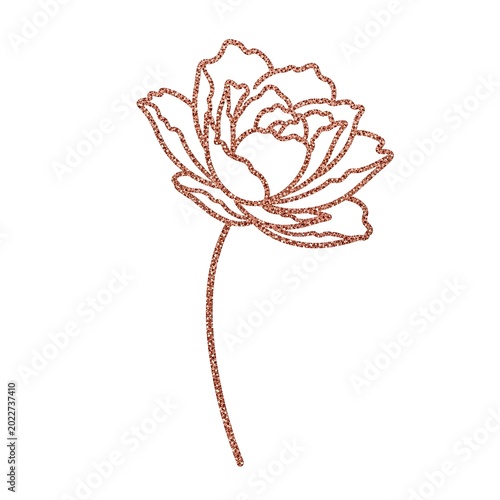 Rose outline with sparkling rose gold glitter on white background