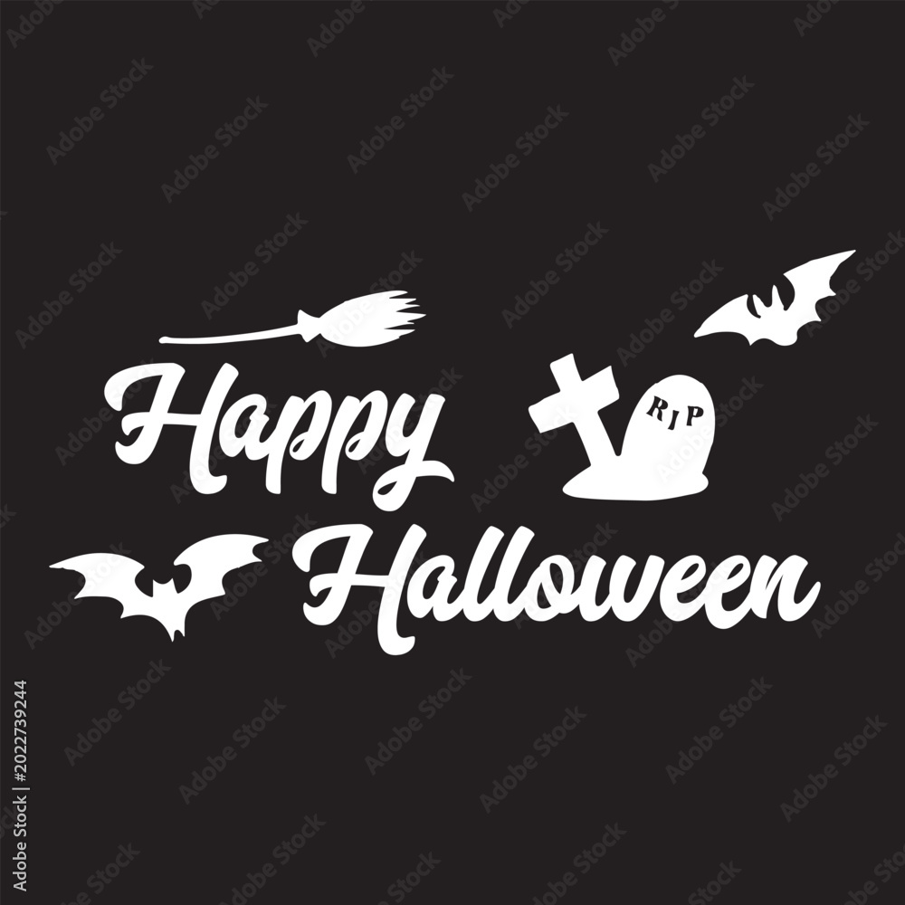 Obraz premium Halloween greeting vector design. Happy halloween text in spooky elements for scary night decoration. Vector illustration. EPS 10.