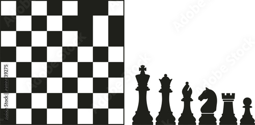 Tableau sur toile Chessboard and chess pieces silhouette on white background