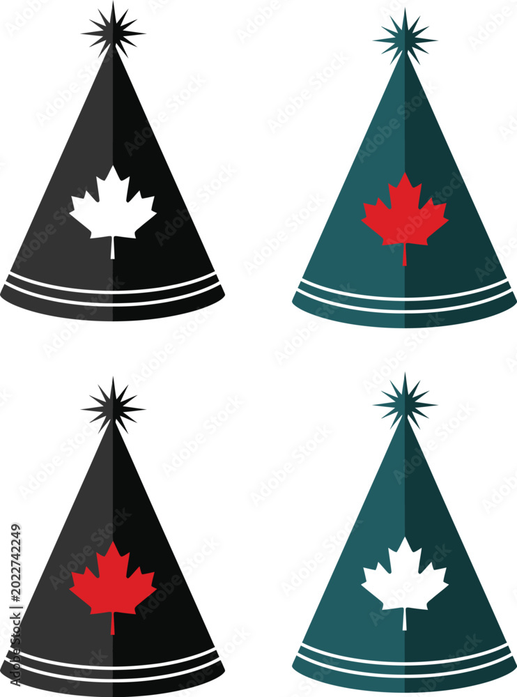 Obraz premium Canada day vector party hats collection patriotic design with maple leaf festive celebration graphics