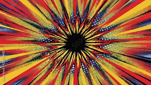 Vibrant colorful starburst explosion graphic.