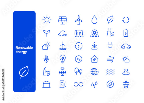 Schilderij op canvas Renewable energy set of line icons
Vector large set of icons on a white backgrou