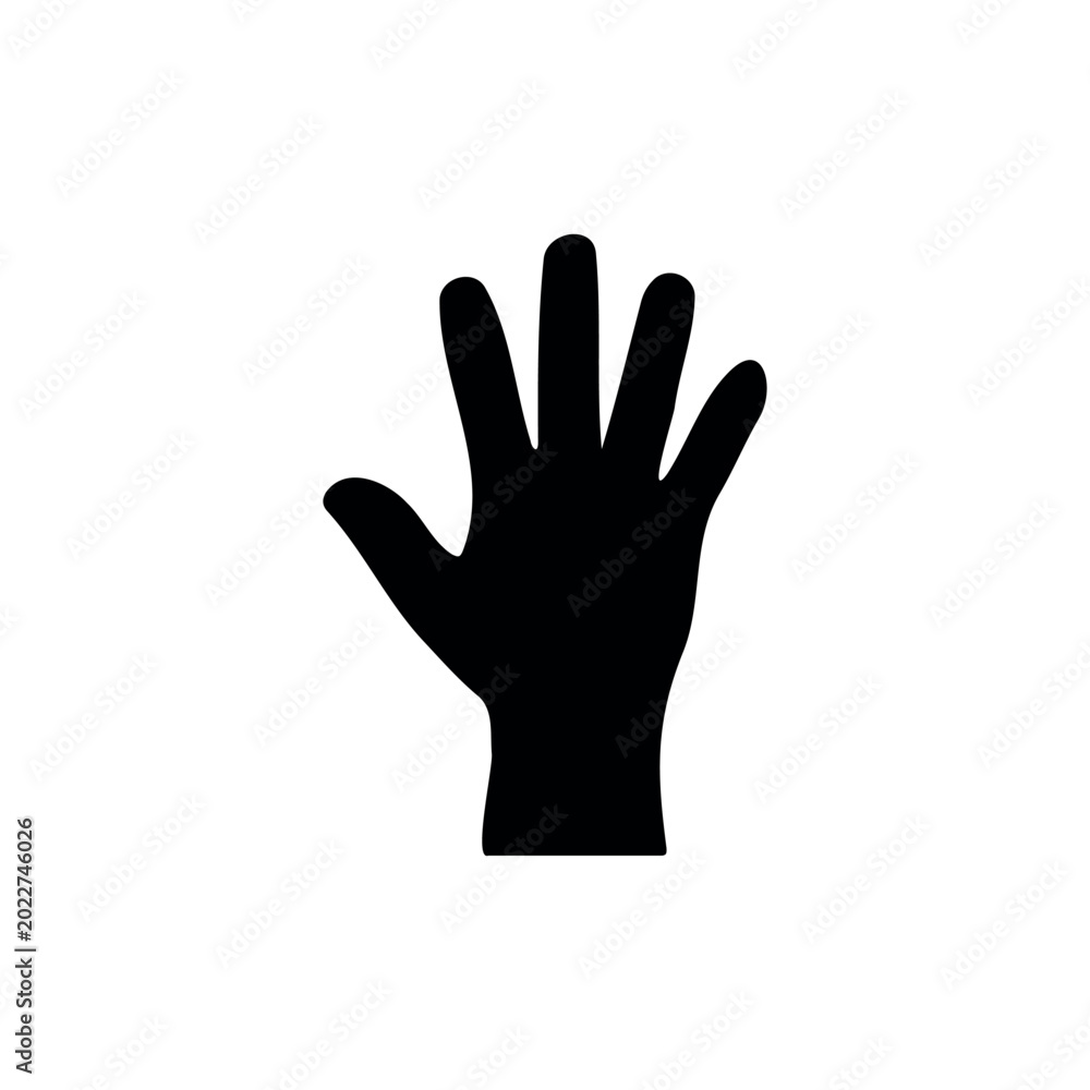 Fototapeta premium A raised open hand with fingers spread wide apart and palm facing outward, symbolizing greeting, signaling “stop,” participation, or attention. The gesture is clearly visible with natural finger align