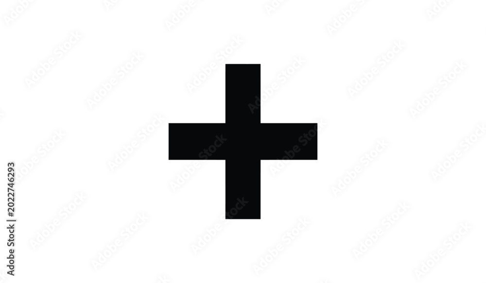 Fototapeta premium Black plus sign symbol isolated on a white background a simple geometric shape silhouette