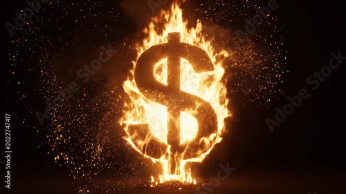 Burning dollar sign symbol representing financial crisis and inflation