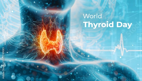 Illustration of thyroid gland with heartbeat for World Thyroid Day awareness