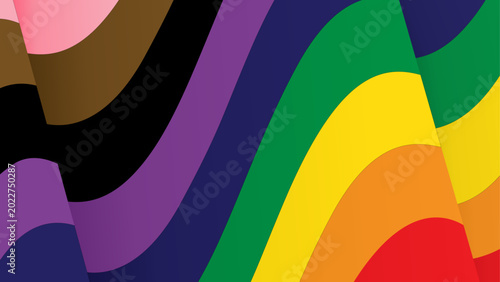 Photos Waving rainbow pride flag texture featuring inclusive brown and black stripes, C
