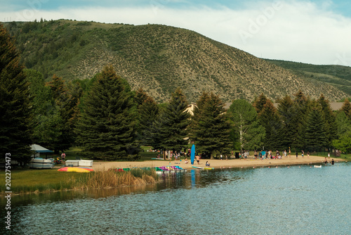 Avon Colorado in the summertime near the lake in the Rocky Mountains. nottingham lake. 