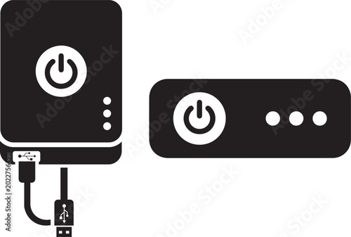 Slika na platnu External hard drive with power button and usb cable connection icon for computer data storage technology and file backup