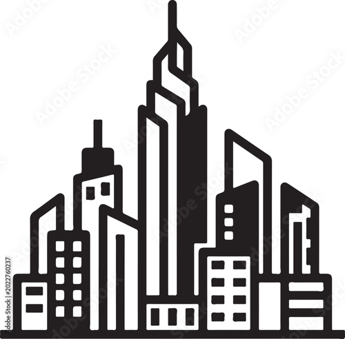 Modern City Skyline Icon - Minimalist Urban Skyscraper Vector Illustration for Business and Real Estate Design