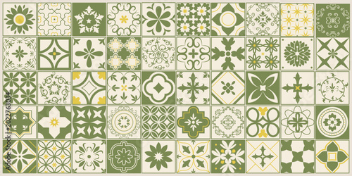 Bild auf Leinwand Hand drawn Mediterranean ceramic tile set in modern coastal boho style