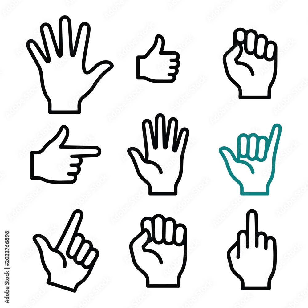 Obraz premium Hand Icon Set, Vector Illustration of Various Gestures, isolated on white
