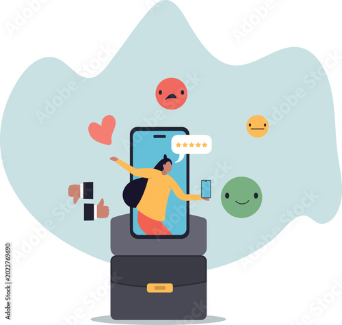 Customer experience, CX or UX user experience, feedback or comment, opinion on product and service, human life and situation.vector illustration.