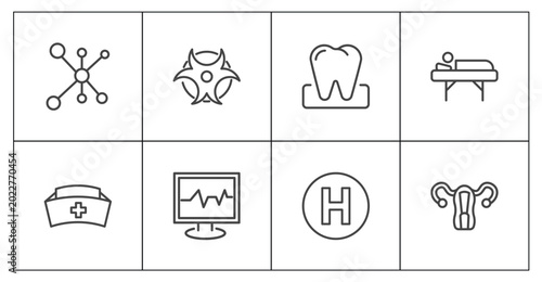Bild auf Leinwand medical icon set with cells in a circle, biological warning, heliport, uterus si