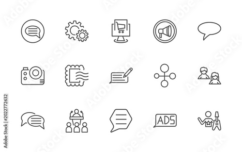 Tableau sur toile social media marketing icon set with suggestion, system, ecommerce, rocker signs