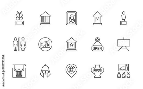 Fotografía museum and exhibition icon set with butterfly, modern art, gioconda, tour signs