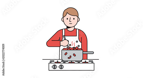 Obraz na plátně Man wearing apron cooking on stove.