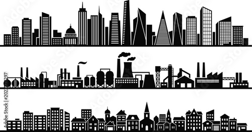 Foto Urban city skyline collection with modern skyscrapers industrial factory zone an