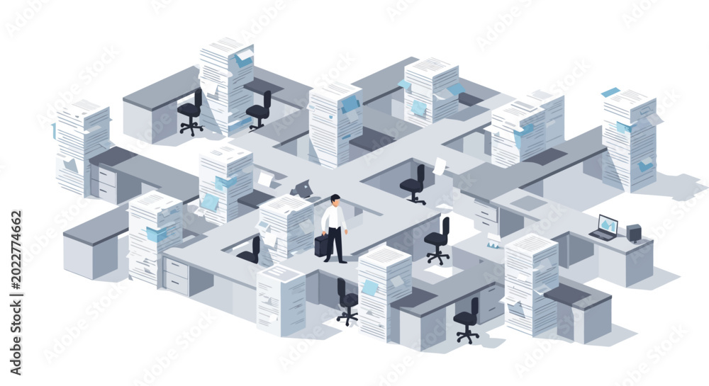 Fototapeta premium Modern office cubicles and workers.