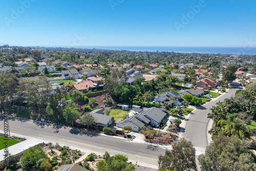 Aerial view of Wealthy Encinitas town in San Diego South California, USA. 