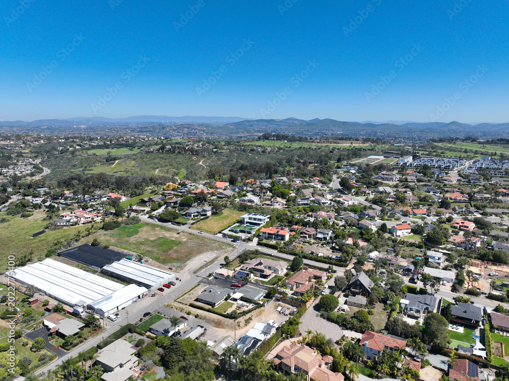 Fototapeta premium Aerial view of Wealthy Encinitas town in San Diego South California, USA.