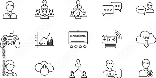 Tableau sur toile Gaming community and esports team management line icon set featuring player prof