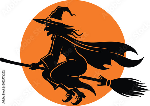 Tableau sur toile Witch flying on a broomstick Vector