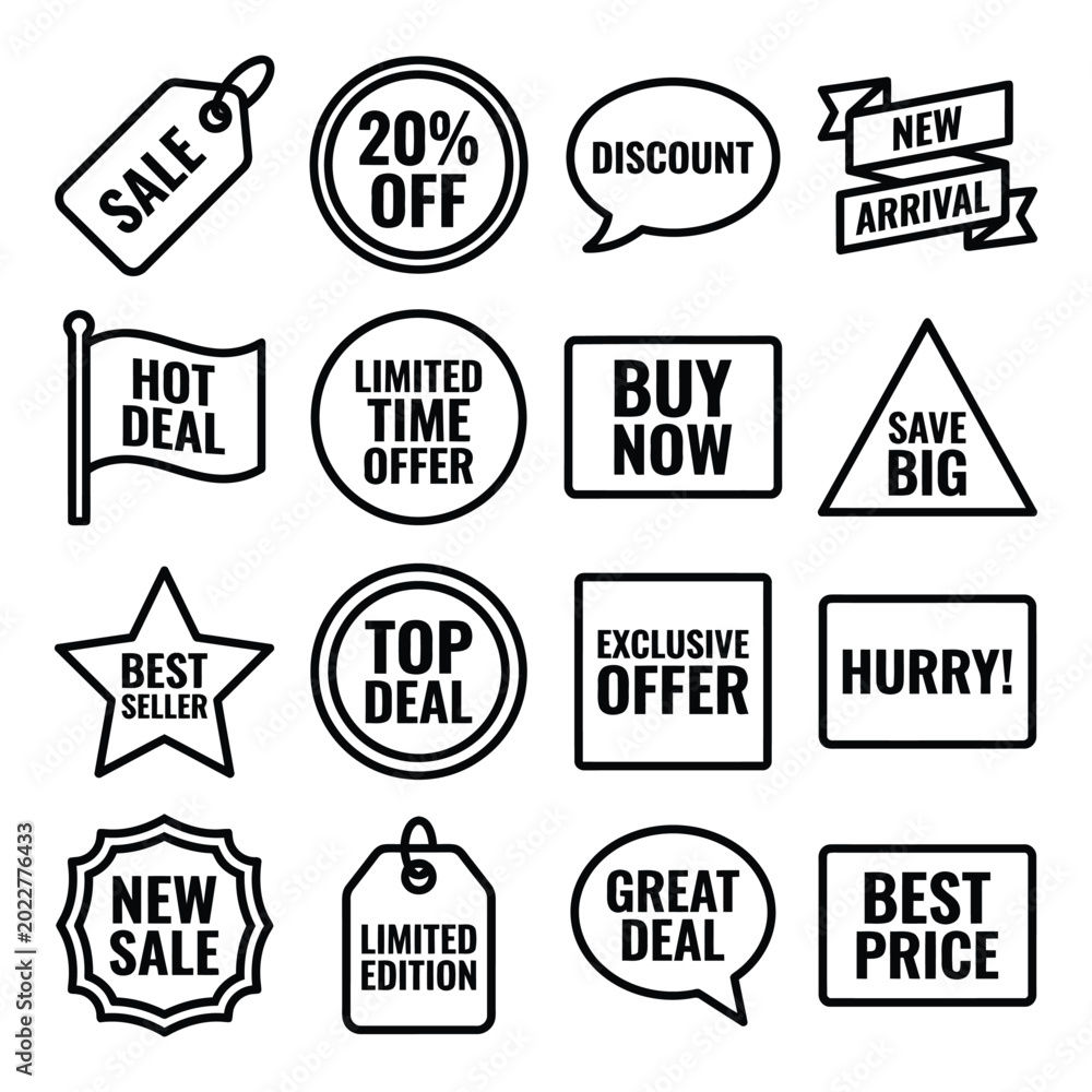Obraz premium Vector sale icons set with discount labels and promotional tags isolated on white background