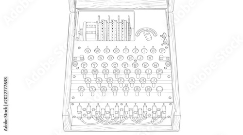 Obraz na płótnie Detailed Enigma Cipher Machine Vector Illustration, Historical World War II Cryp