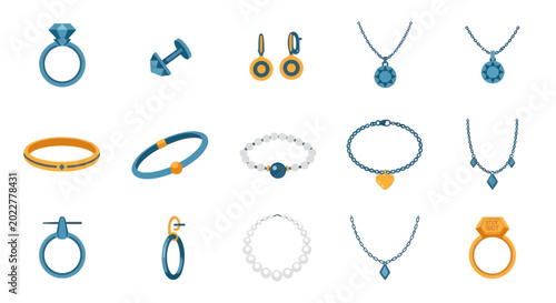 Vászonkép Jewelry Icons: Rings, Necklaces, Bracelets, and Earrings Collection