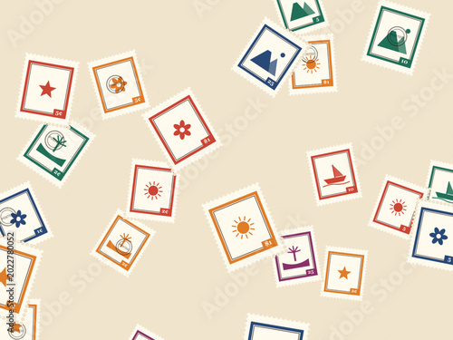 Fotografía Old Postage Stamps Travel Pattern Vector Backdrop