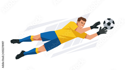 Fotografija Goalkeeper Saves the Day: A dynamic illustration captures a goalkeeper in mid-air, fully extended in a valiant attempt to block an incoming soccer ball