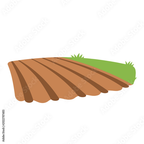 Bilde på lerret Plowed field with green grass, rural agriculture, organic farming, fertile soil,