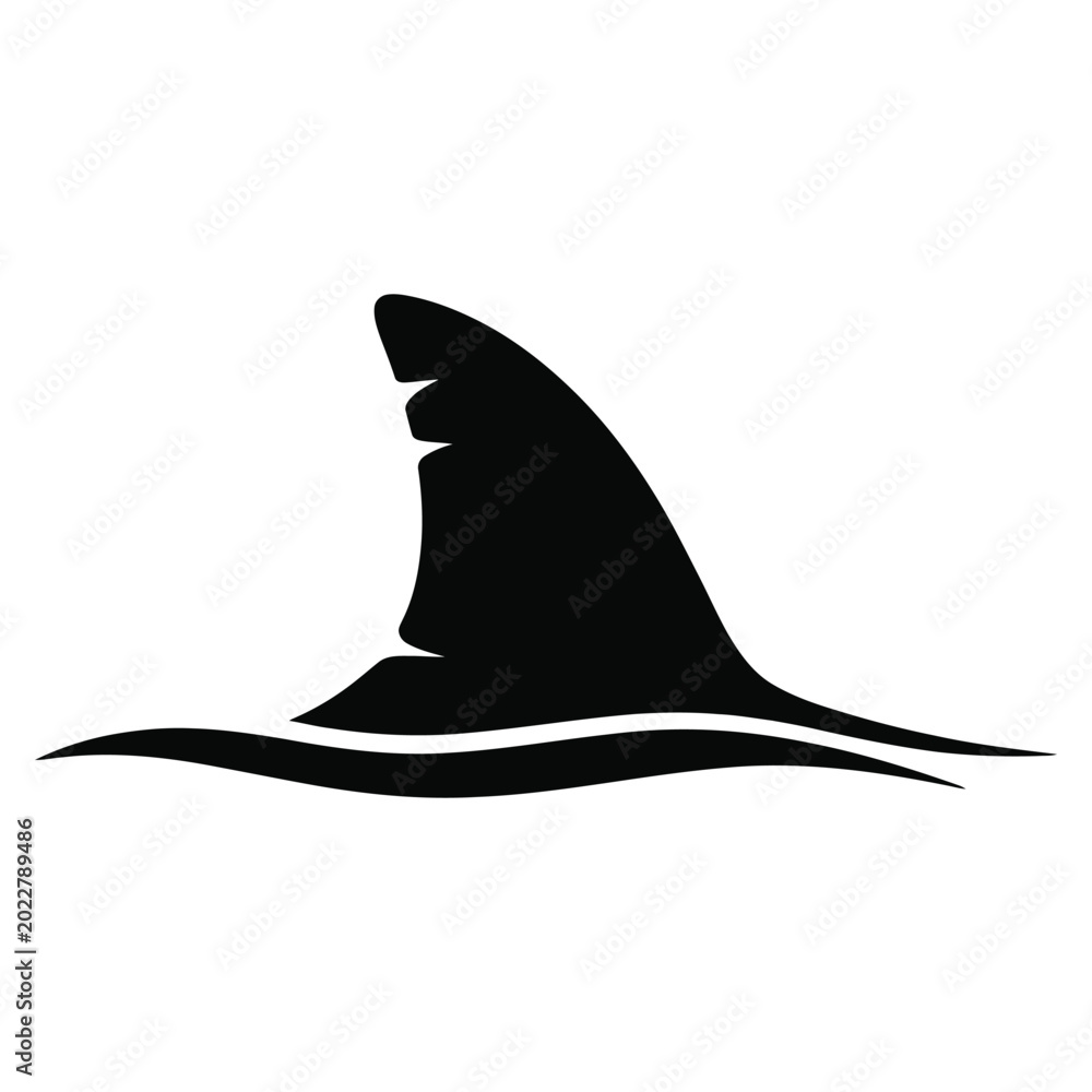 Fototapeta premium Black shark fin cutting through water marine predator silhouette