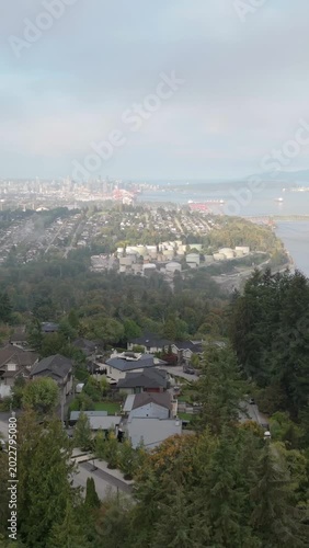 Panoramic View of Vancouver Cityscape, Residential Areas, and Harbor in British Columbia, Canada