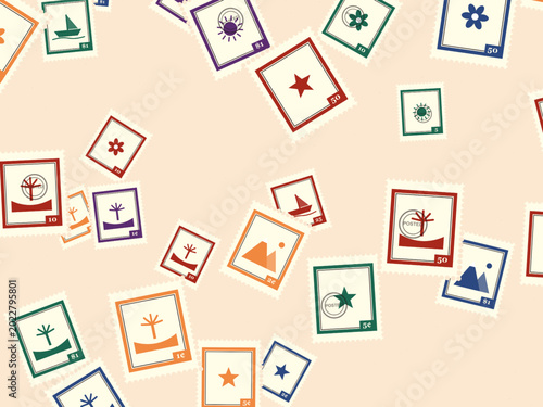 Schilderij op canvas Retro Postage Stamp Collection Pattern Vector Design