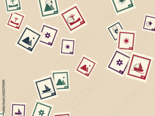 Fotografi Travel Postage Stamps Pattern Vintage Mail Background