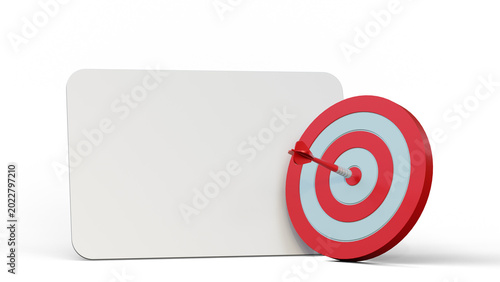 Foto Blank white card template standing next to a red target board