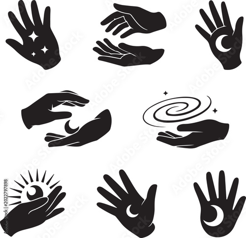 Esoteric mystic hand vector icons