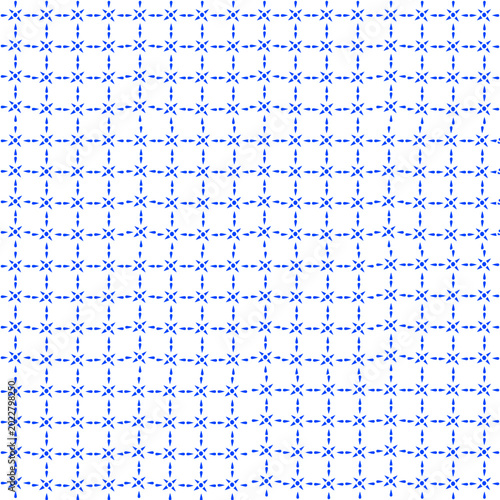 Seamless blue and white geometric pattern, minimalistic grid of crosses, Portuguese style.