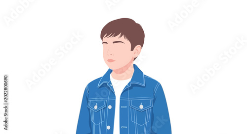 Schilderij op canvas Young man wearing blue denim jacket.