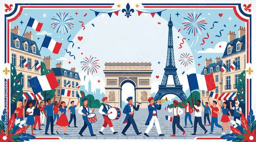 Festivity in Paris With Fireworks and Crowds Celebrating National Pride Near ...