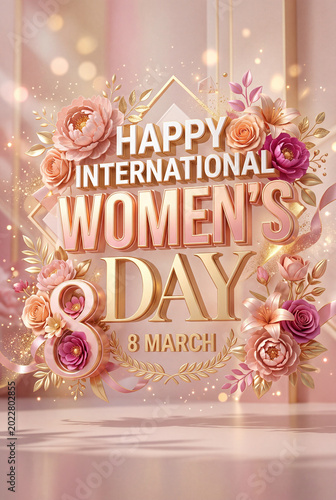 Celebration of International Womens Day on March 8 With Flowers and Decorations