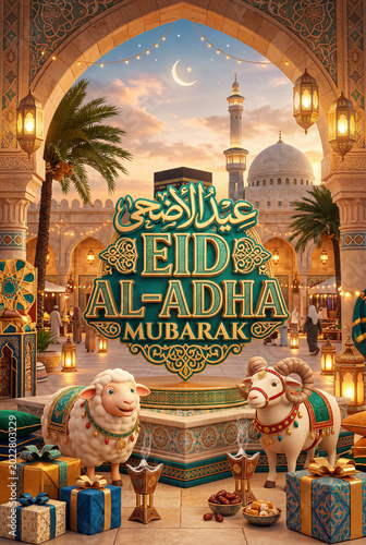 Celebrate Eid Al-Adha in a Vibrant Market Under the Moonlight With Sheep Deco...
