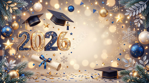 Celebration of Graduation With 2026 Decorations and Books in a Decorated Even...