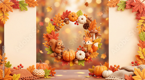 Colorful Autumn Scene With Pumpkins, Trees, and a Cozy House in a Rural Setting