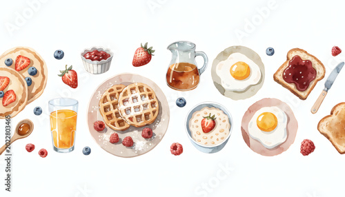 Cozy Breakfast Watercolor Food Elements Collection